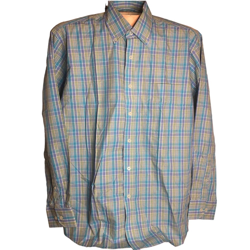 Alan Flusser Men’s pastel blue purple button down dress cotton Shirt size Large